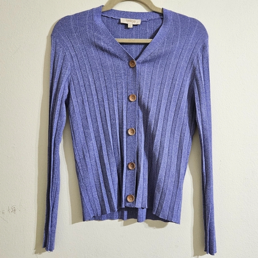 Beige Ribbed Cardigan Sweater